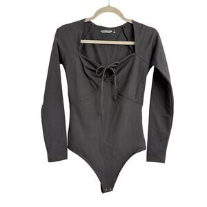 Abercrombie & Fitch Long Sleeve Keyhole Tie Bodysuit Dark Romantic Black Size S